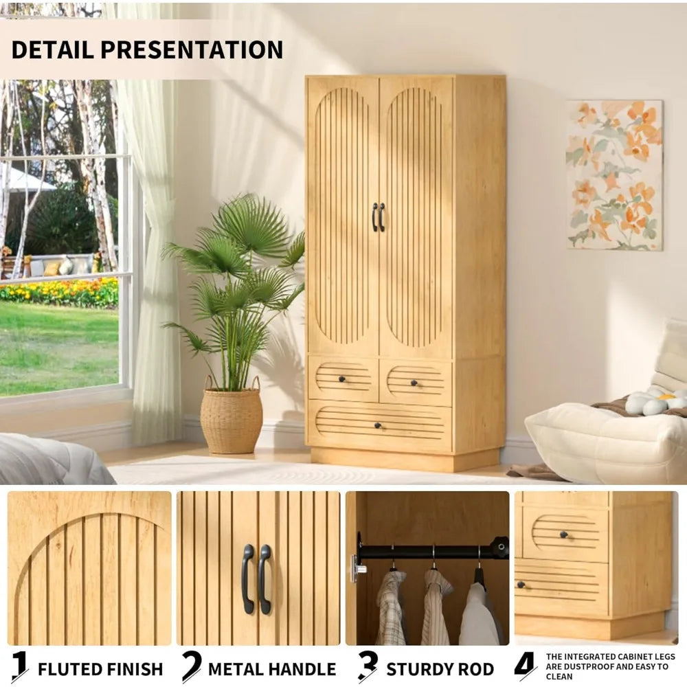 Fluted Wardrobe Closet with Doors