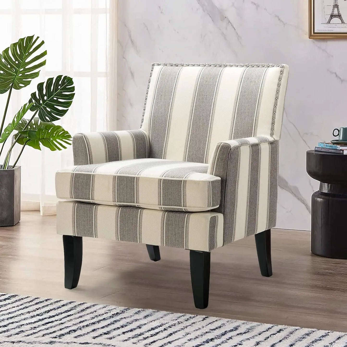 Accent Chair with Arms and Wooden Legs