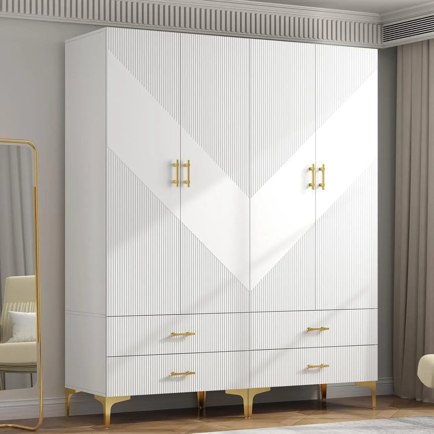 Wardrobe Armoire, White 20.4" D x 63" W x 76.77" H