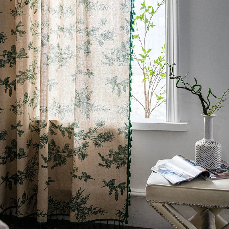 Green Farmhouse Vintage Pattern Window Curtain