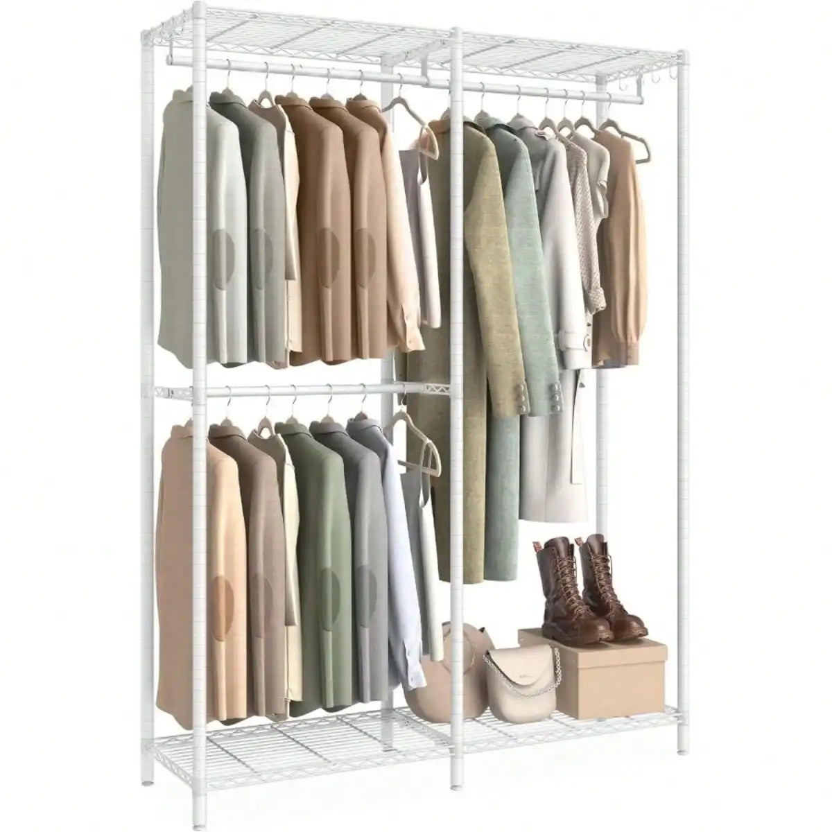 Freestanding Heavy-Duty Garment Rack With Adjustable Shelves