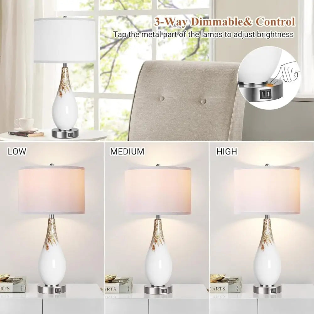 Modern Art Glass Touch Control Table Lamps Set of 2