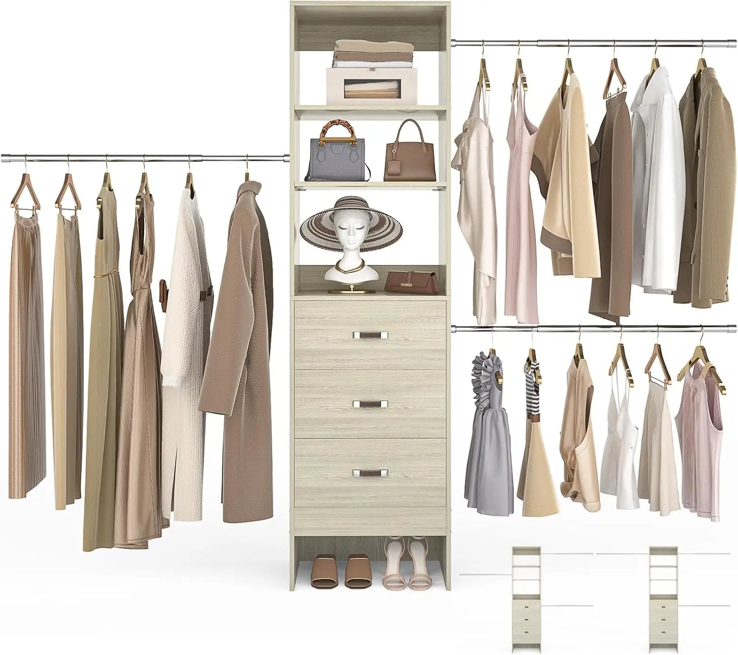 96'' Closet Organizer System with 3 Hanging Rods