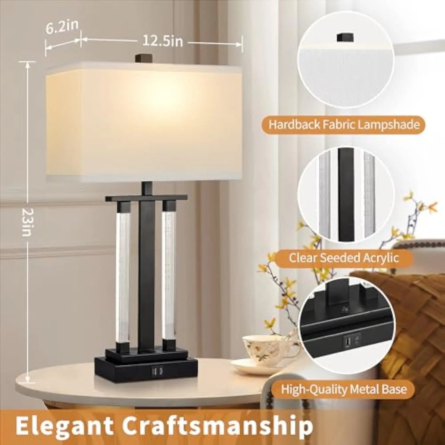 Modern Table Lamps Set of 2 With USB Charging Port