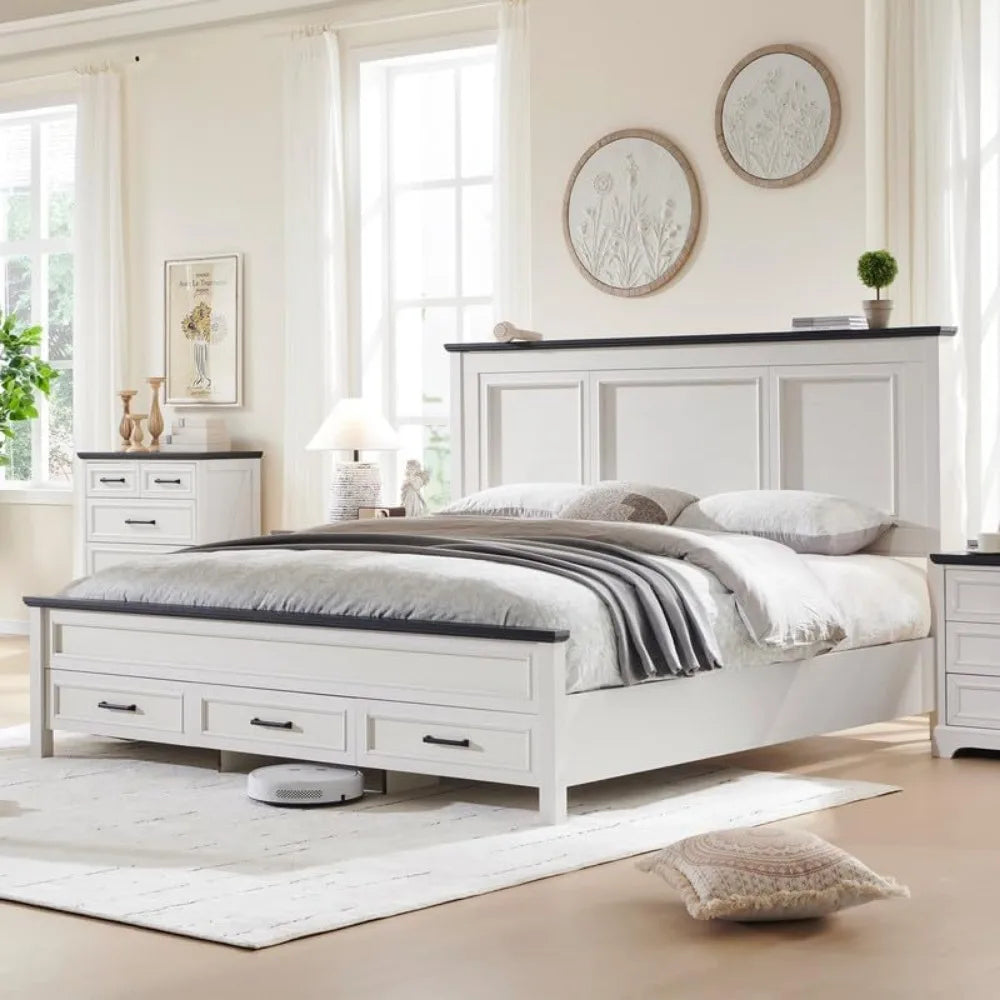 Queen Size Bed Frame with Headboard and Storage