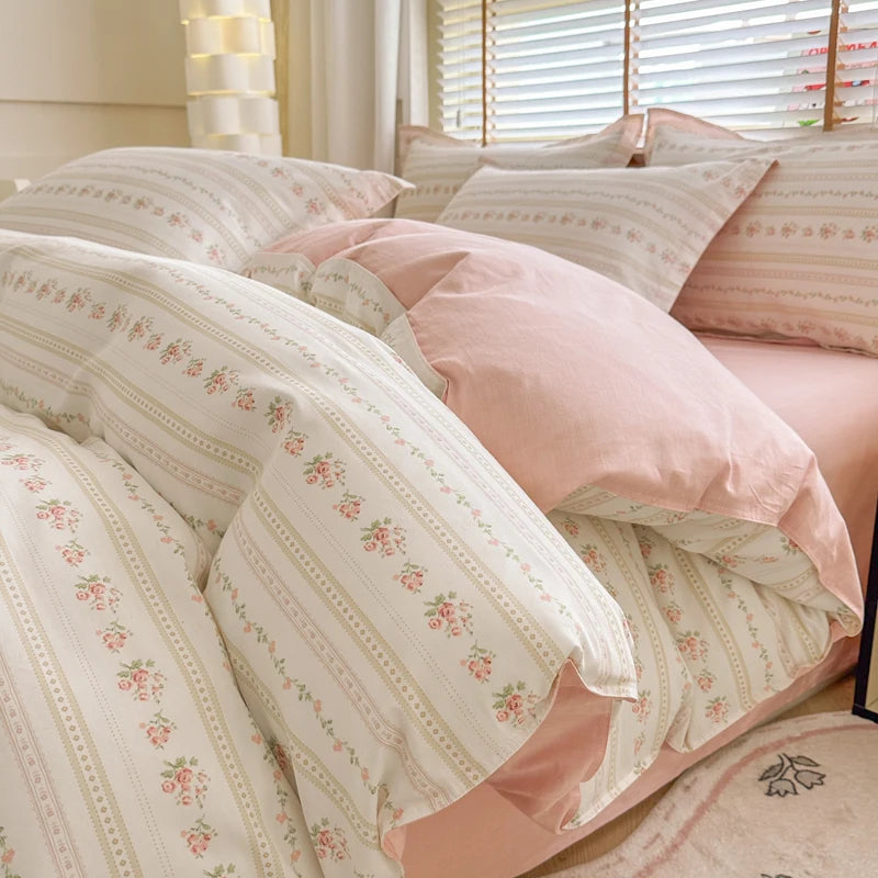 Floral Duvet Cover with Zipper and 2 Pillowcases