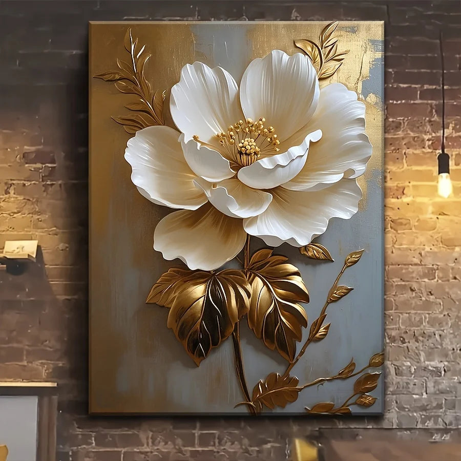 1PC Elegant White Floral Canvas Art