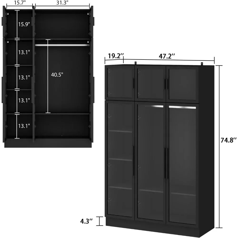 Wooden Display Storage Cabinet with Hanging Bar Black