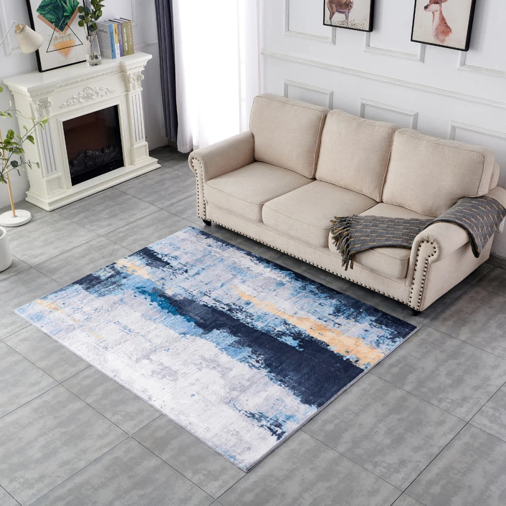 Abstract Design Gray Blue Yellow Area Rug