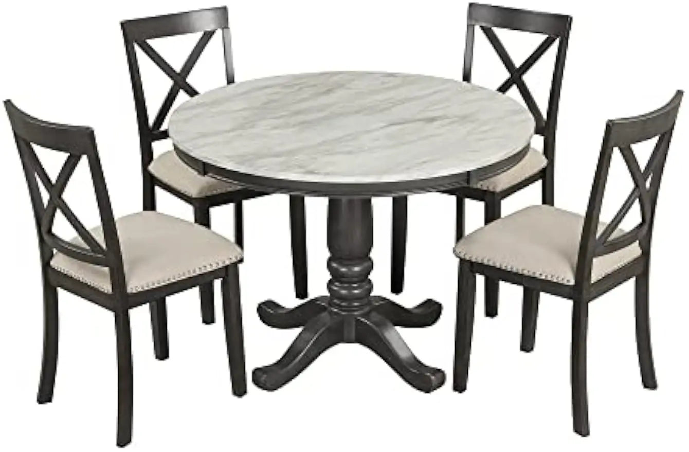 Round Dining Table for 4 with Chairs