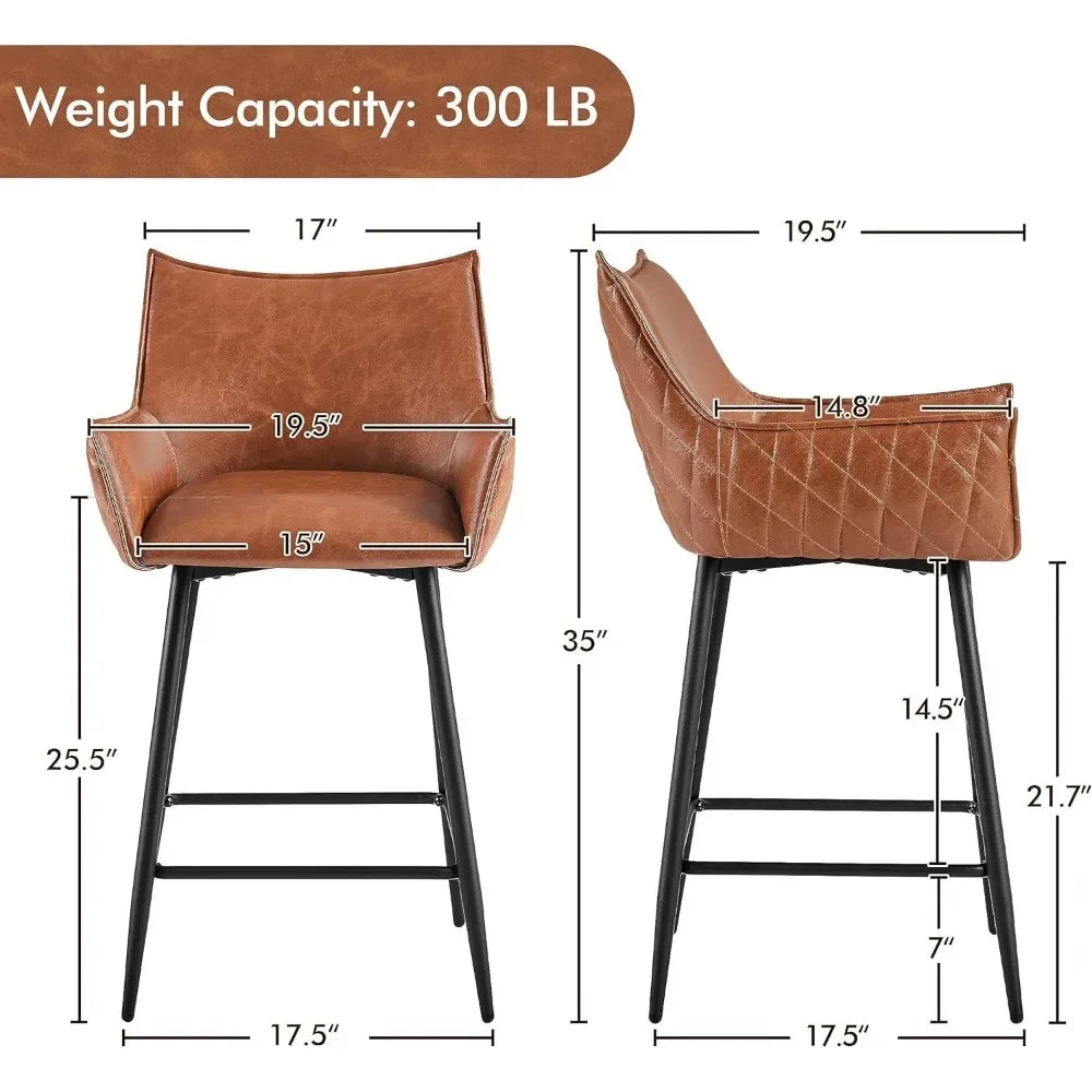 Set of 2 Modern Counter Height Barstools Mid-Back