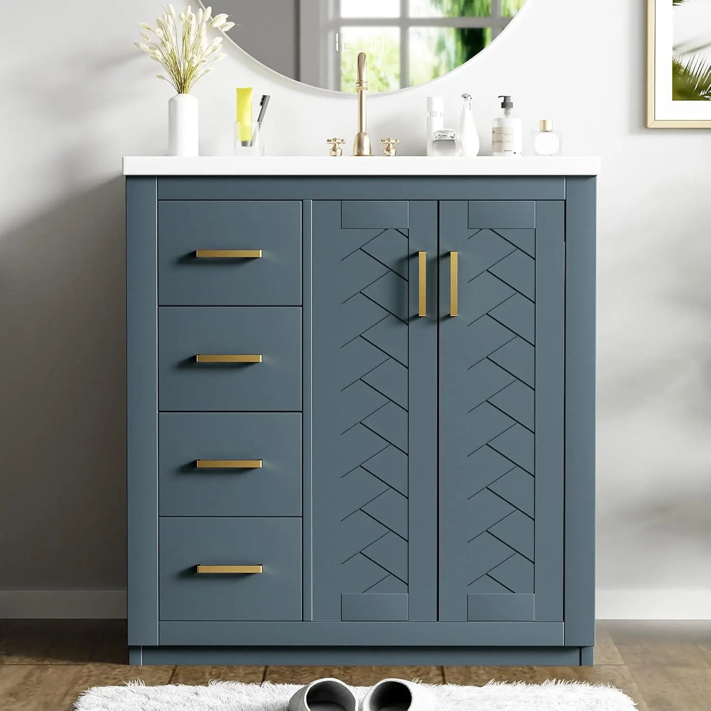 30" Herringbone Single Sink Bathroom Vanity