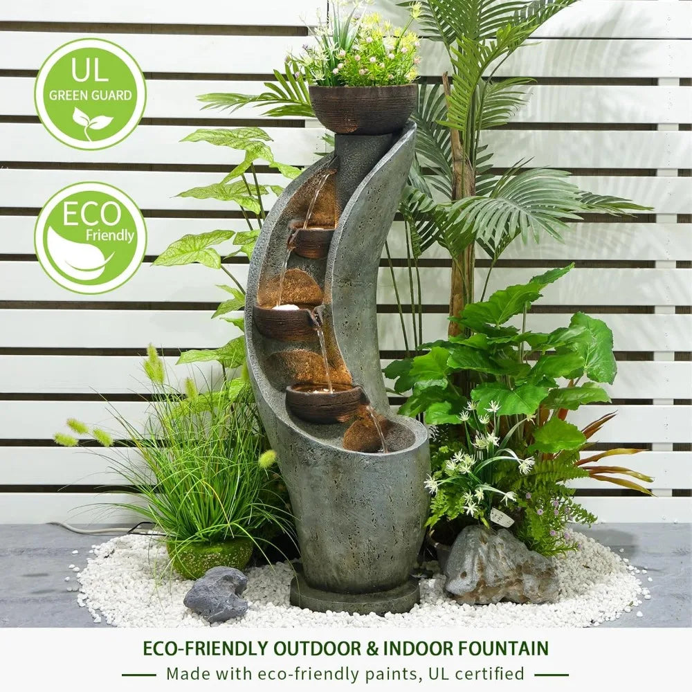 4-Tier Bowl Outdoor Fountains and Waterfalls with LED Lights
