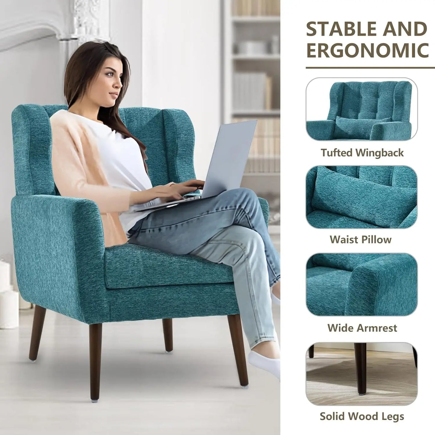Modern Accent Chairs Set of 2, Teal