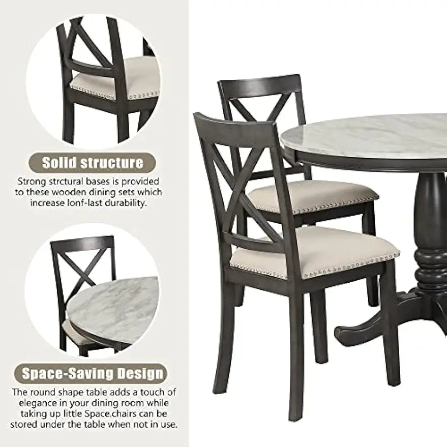 Round Dining Table for 4 with Chairs