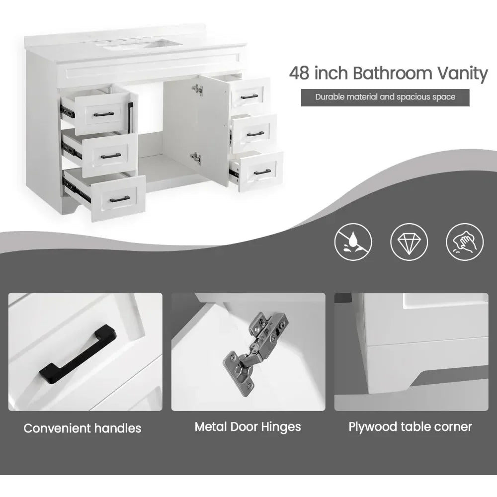 48” Bathroom Vanity with White Rectangular Sink