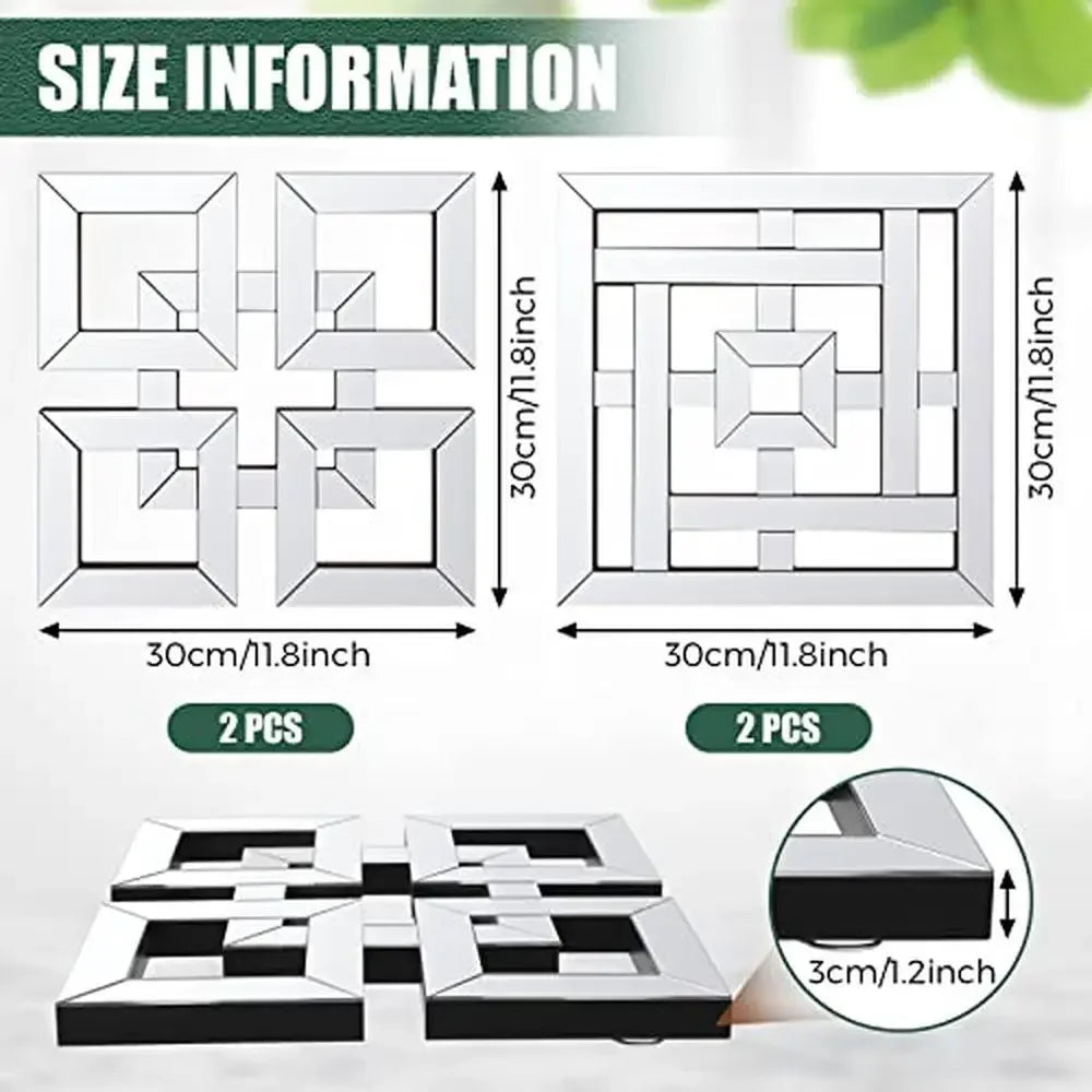 4 Pcs Square Silver Mirror Wall Set
