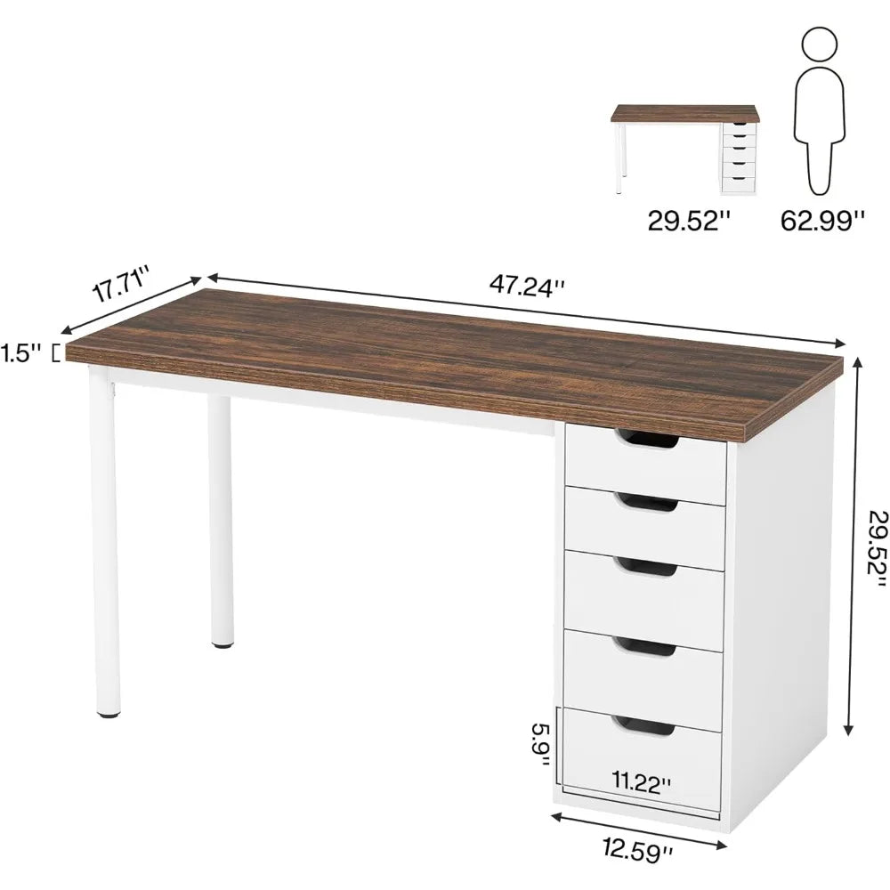Modern Simple Computer Desk with 5 Drawers