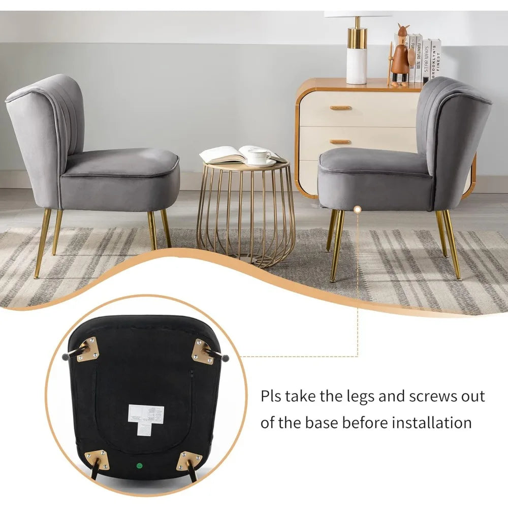 Velvet Upholstered Accent Chairs with Gold Legs
