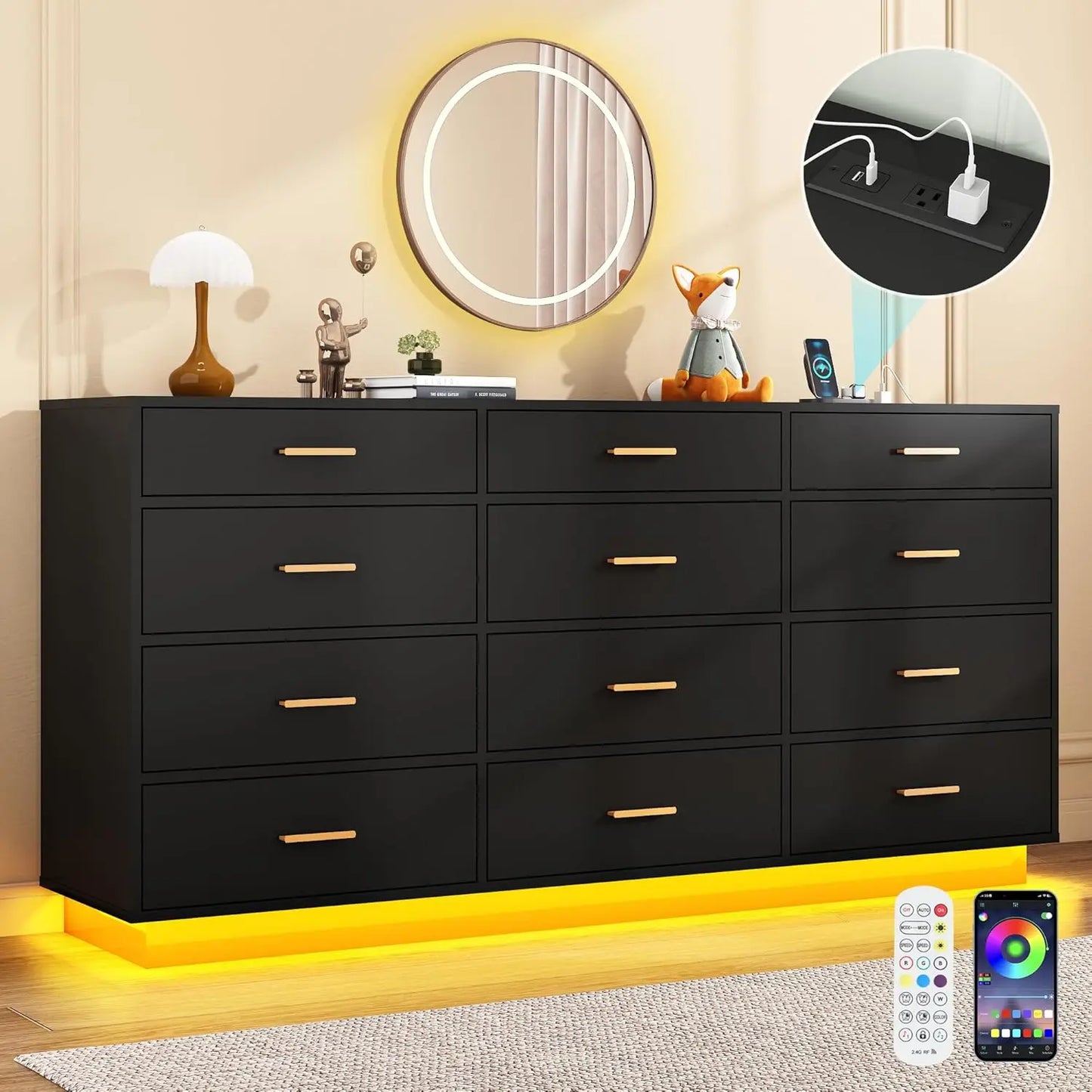 12 Drawers Dresser w/Power Outlet