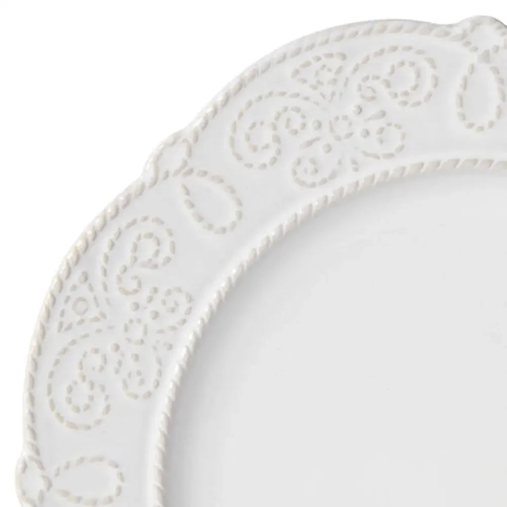 16-Piece White Stoneware Dinnerware Set Scalloped Edge