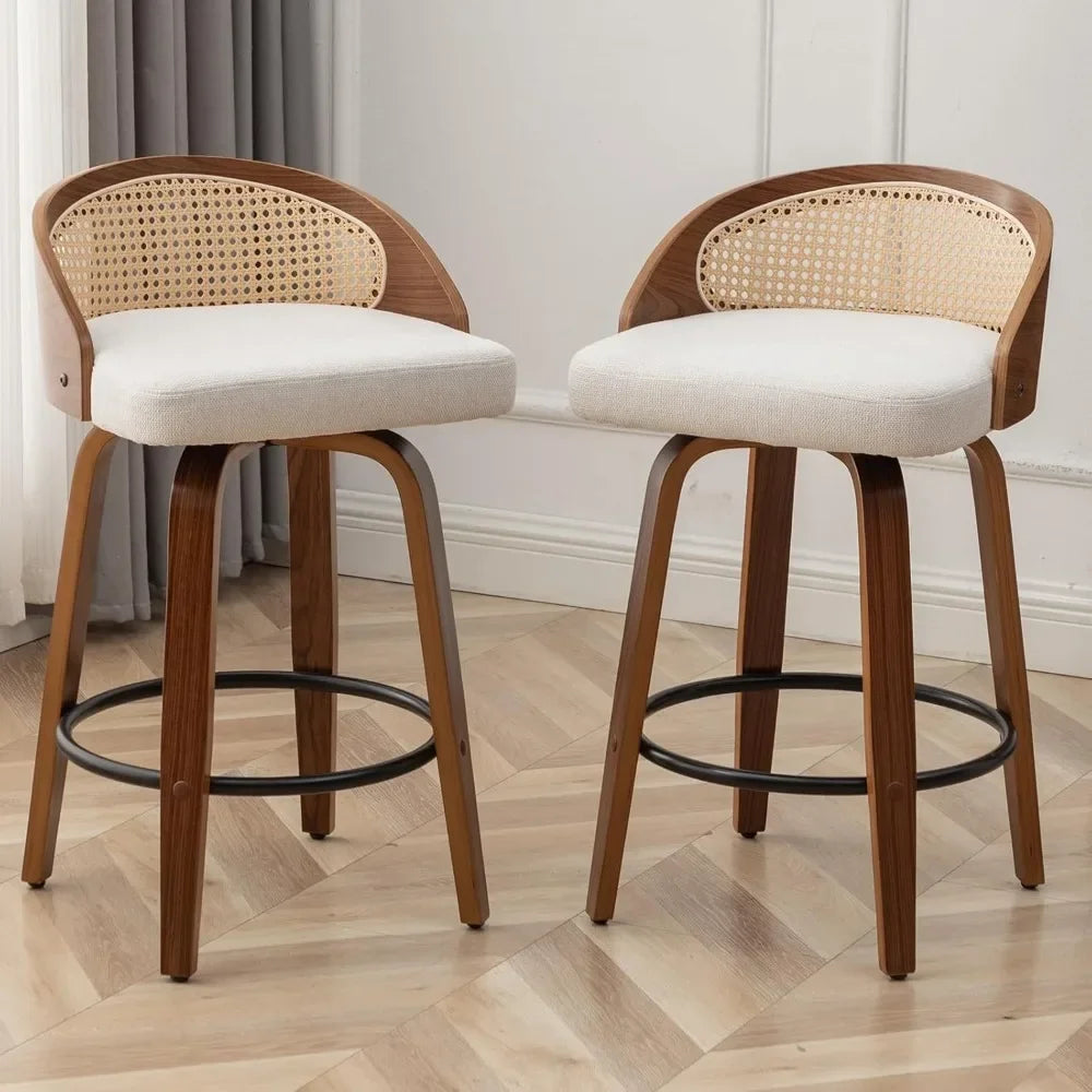 Mid-Century Swivel Rattan Bar Stools Set of 2