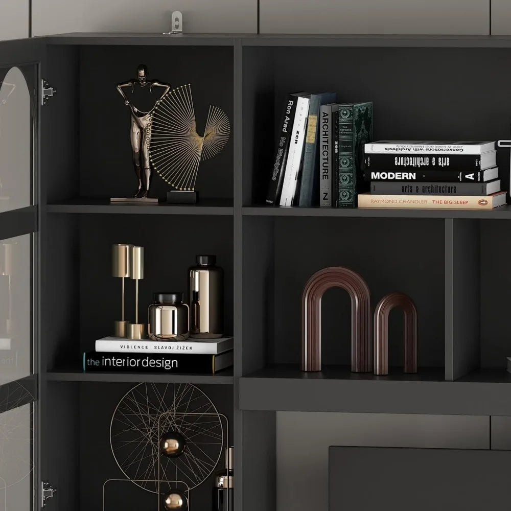 Home Office Desk with Shelves and Glass Doors