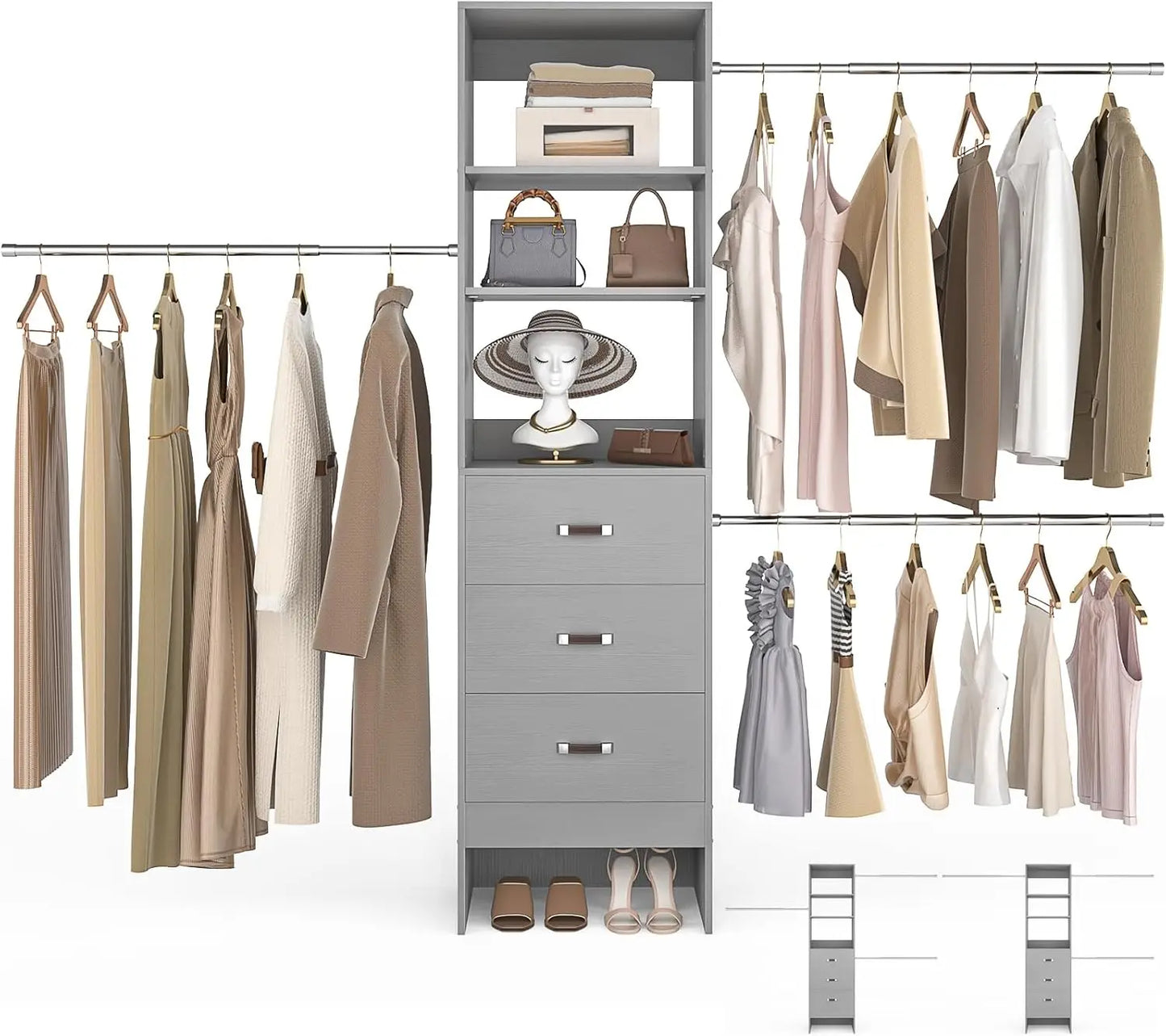 96'' Closet Organizer System with 3 Hanging Rods