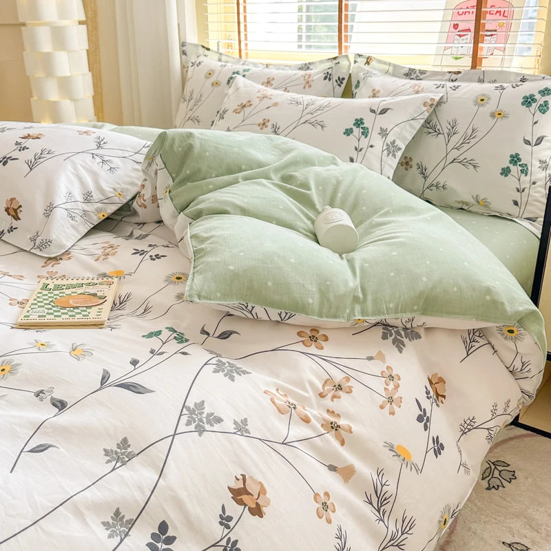 Floral Duvet Cover with Zipper and 2 Pillowcases