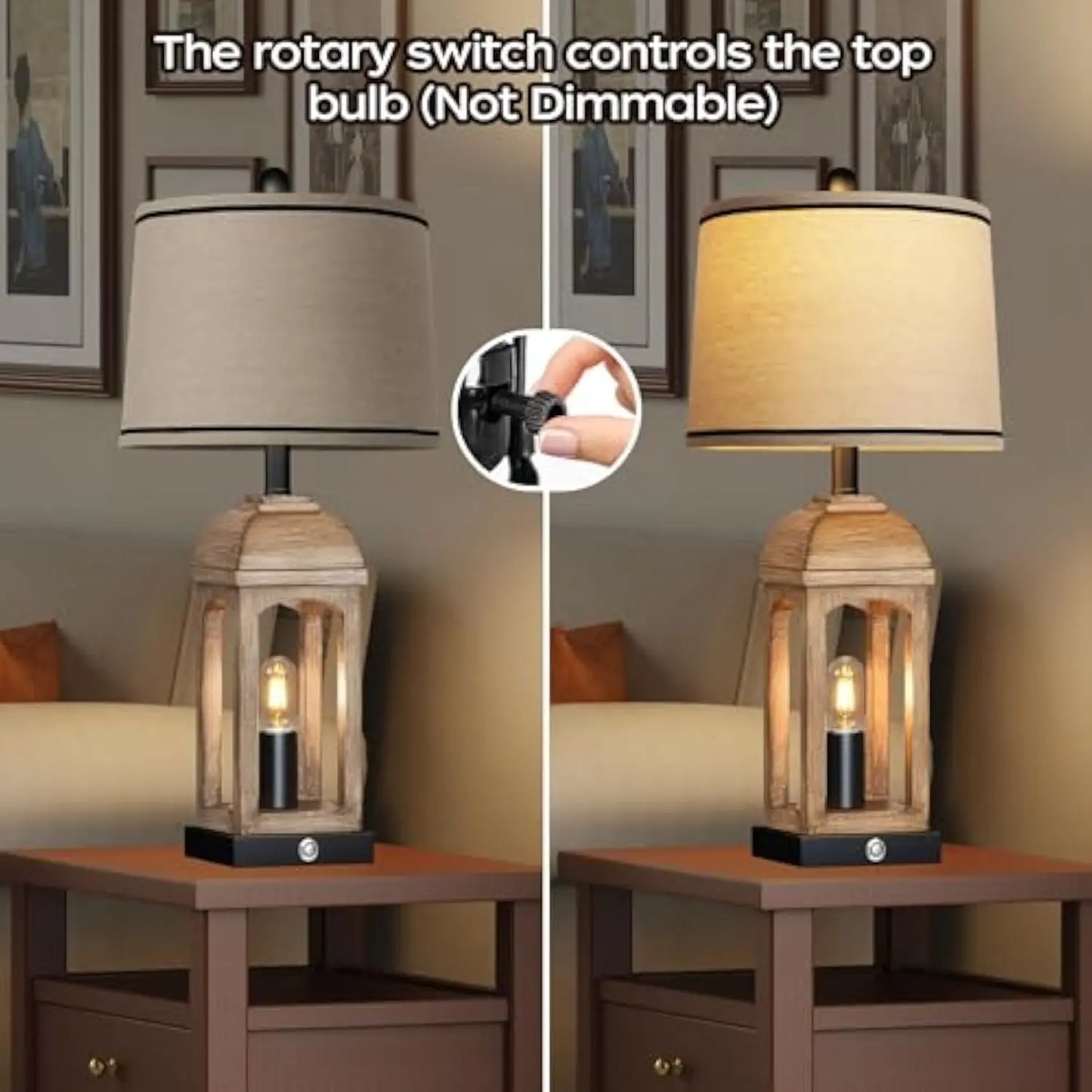 Table Lamp for Living Room Set of 2 with USB A+C and Nightlight
