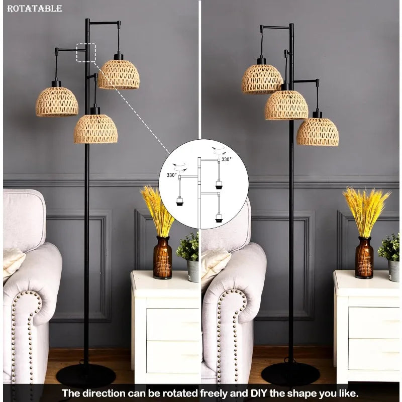 3-Lights Rattan Floor Lamps
