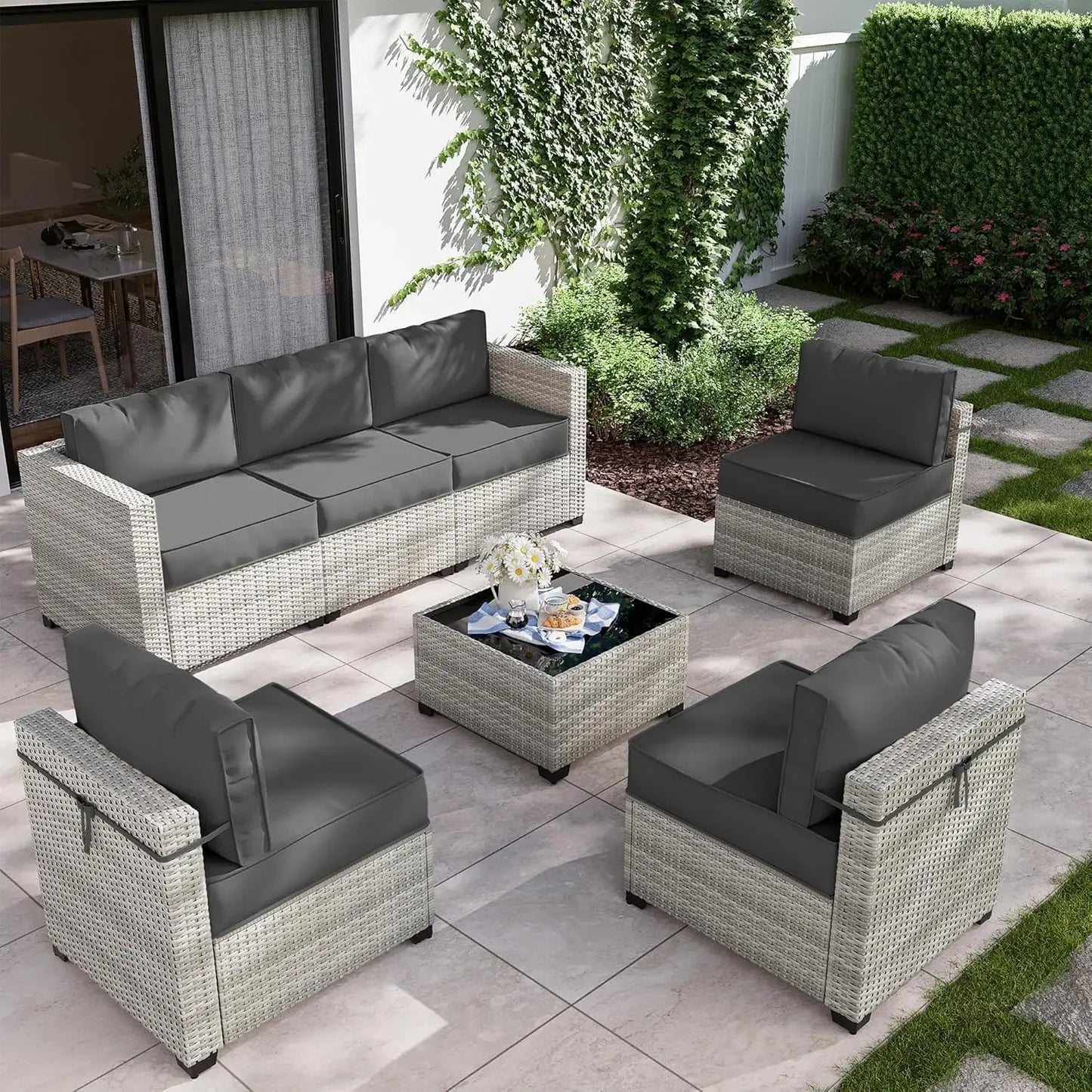 8-Piece Patio Set With Fire Pit Table