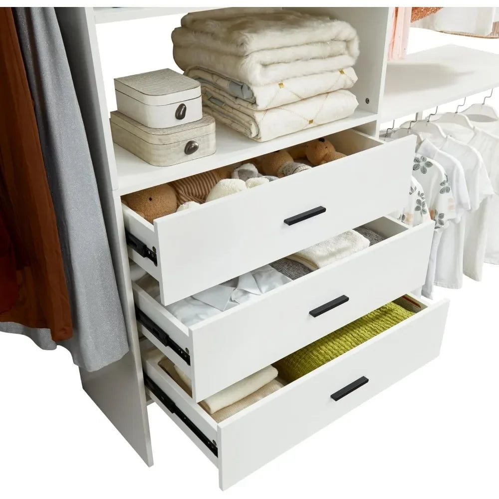Portable Wood Closet System With 3 Drawers
