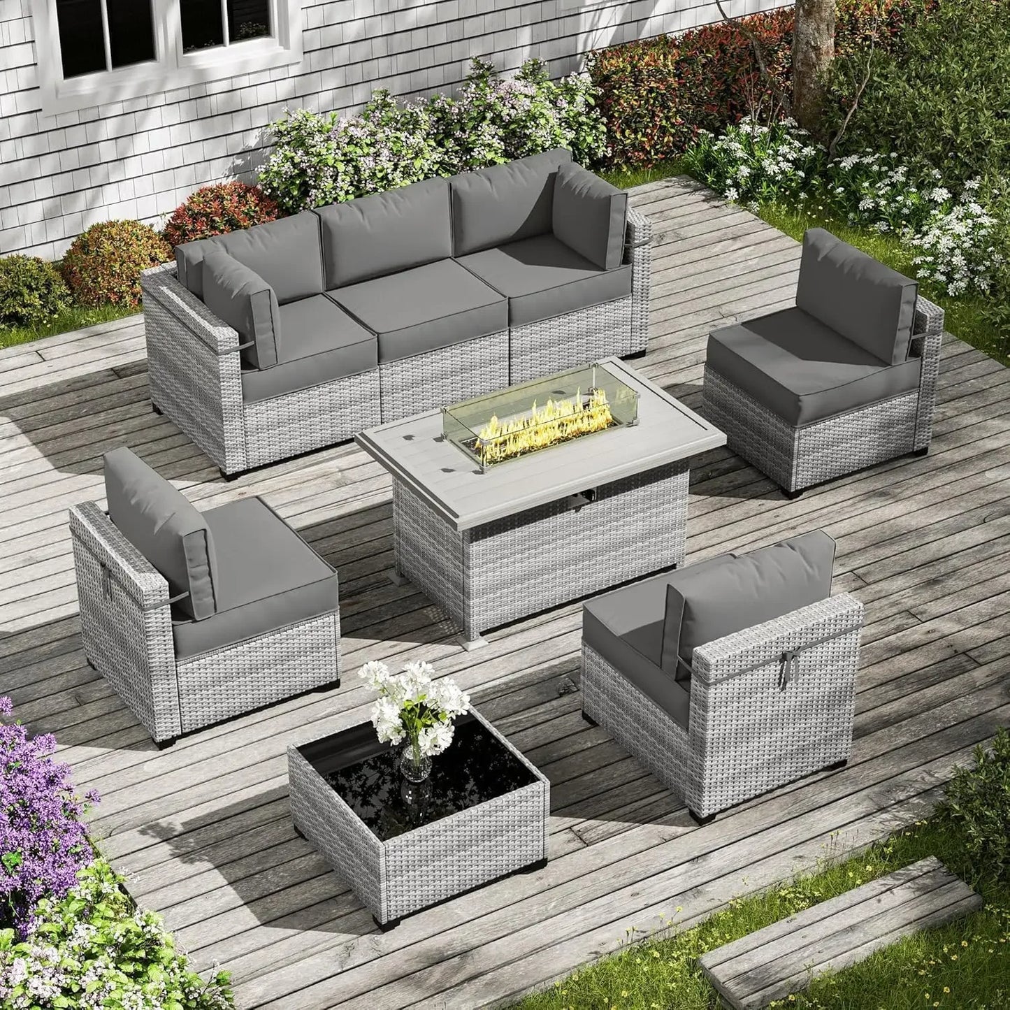 8-Piece Patio Set With Fire Pit Table