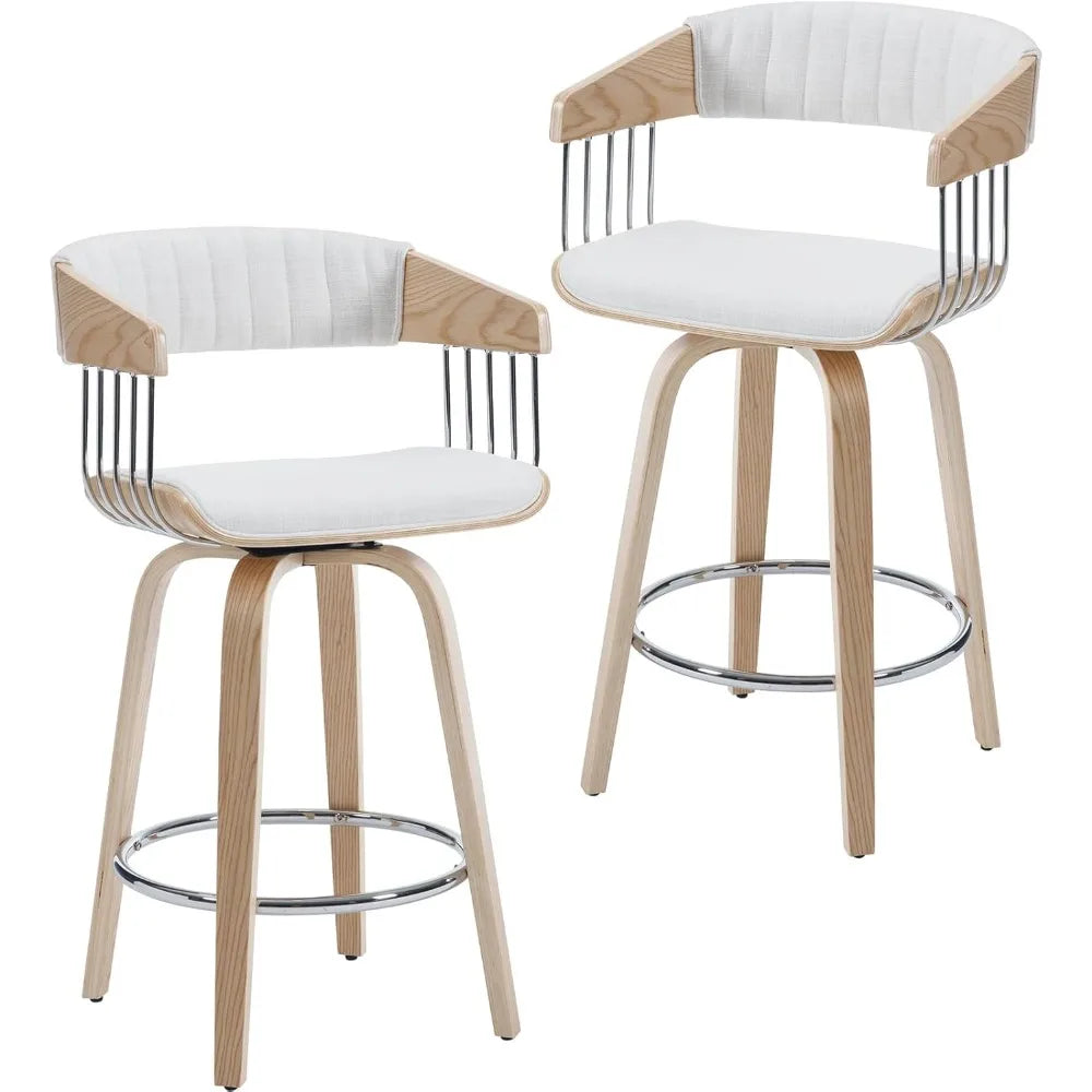 Set of 2 Upholstered Swivel Barstools with Back