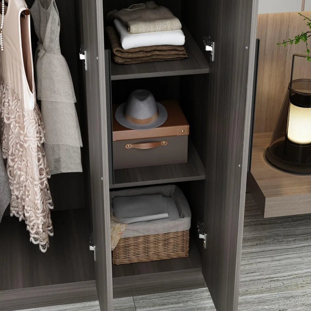 Wardrobe Armoire Closet with Shelves, Hanging Rod