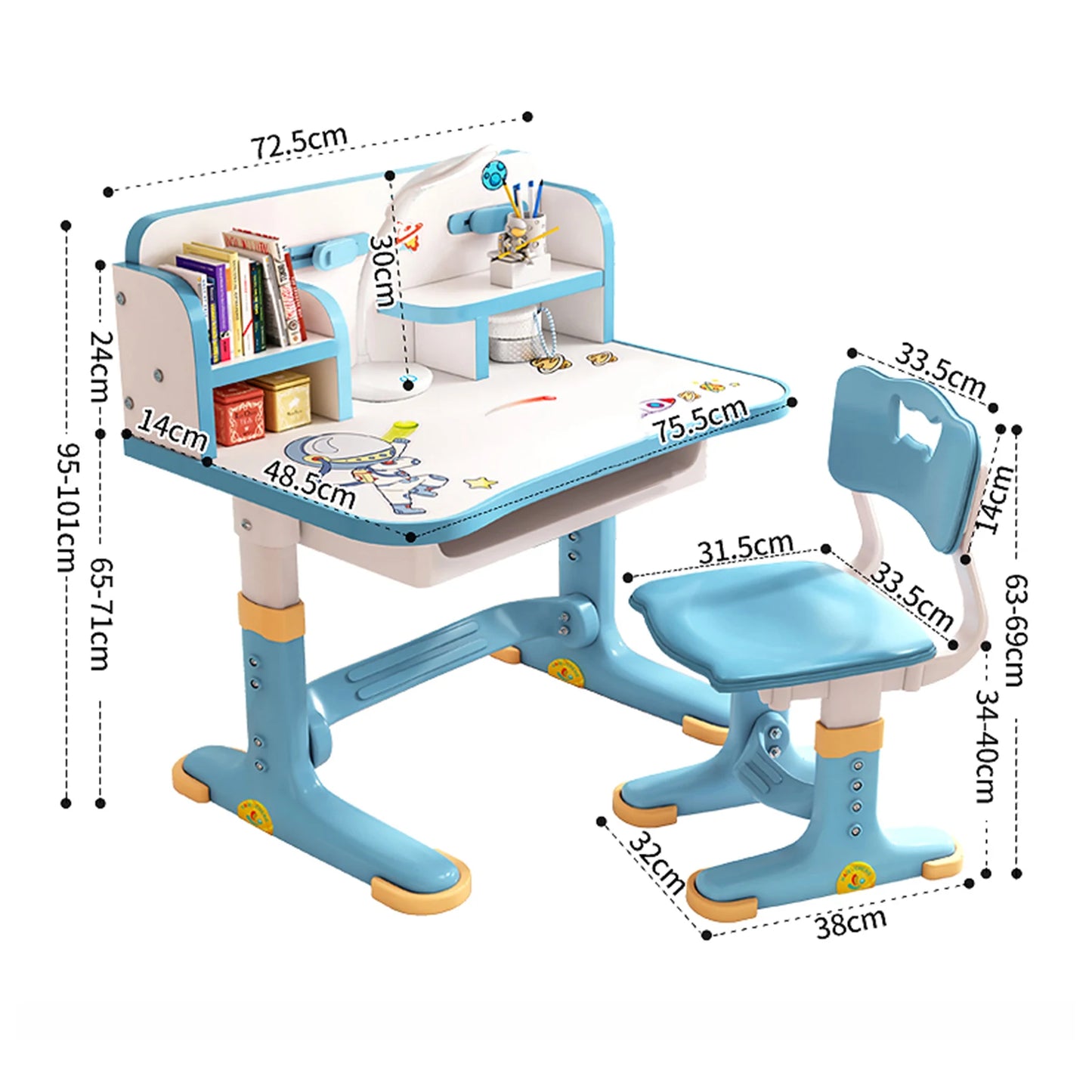 Kids Adjustable Height Study Table with Drawer Chair Set