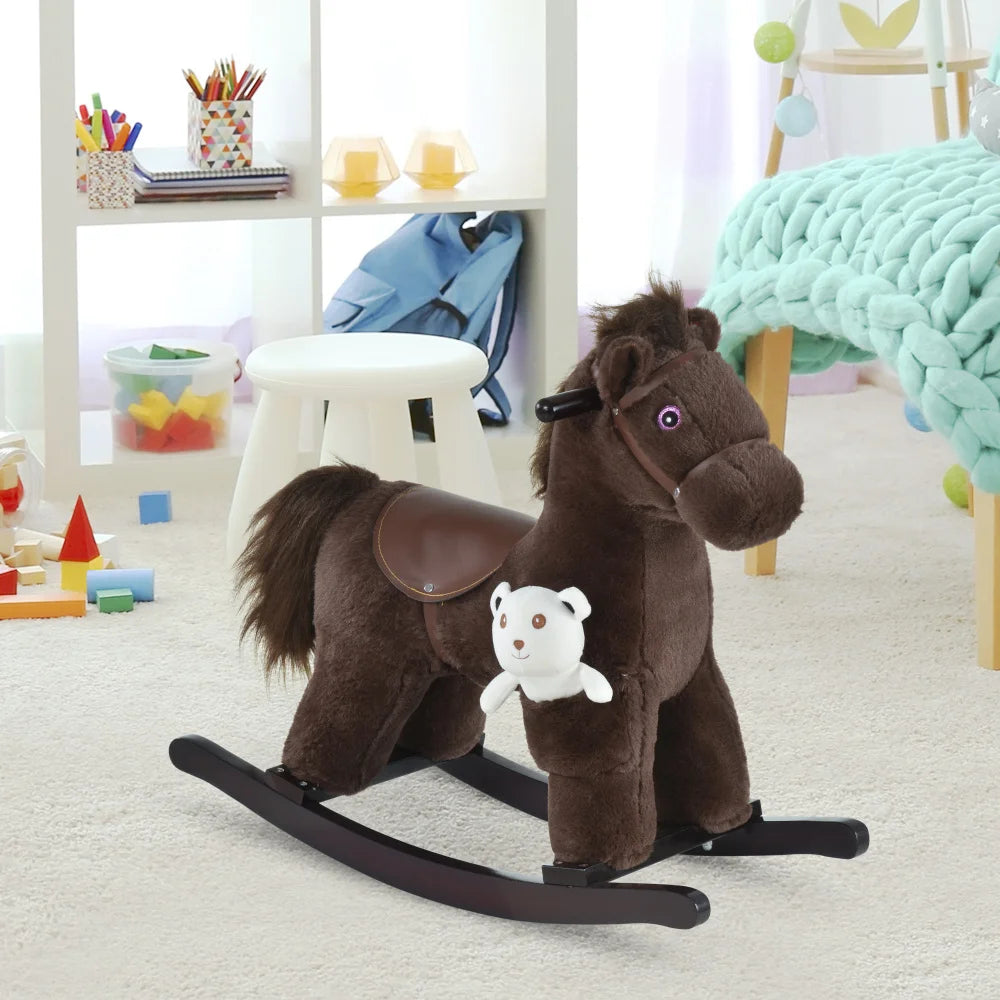 Kids Plush Rocking Horse with Bear Toy