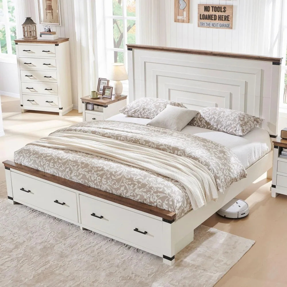 Bed Frame with Headboard & 2 Large Drawers