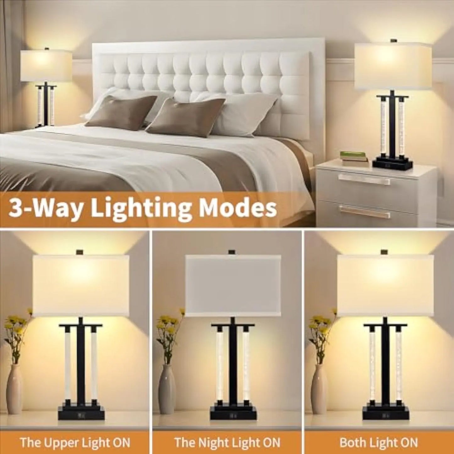 Modern Table Lamps Set of 2 With USB Charging Port