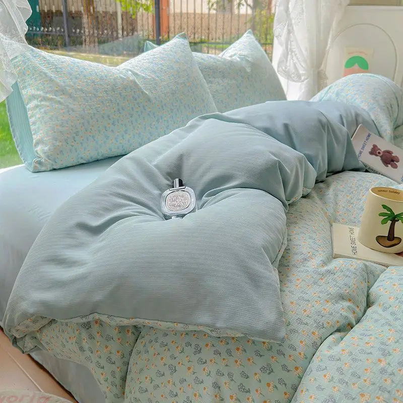 Bowknot Duvet Cover Set with Flat Sheet Pillowcase