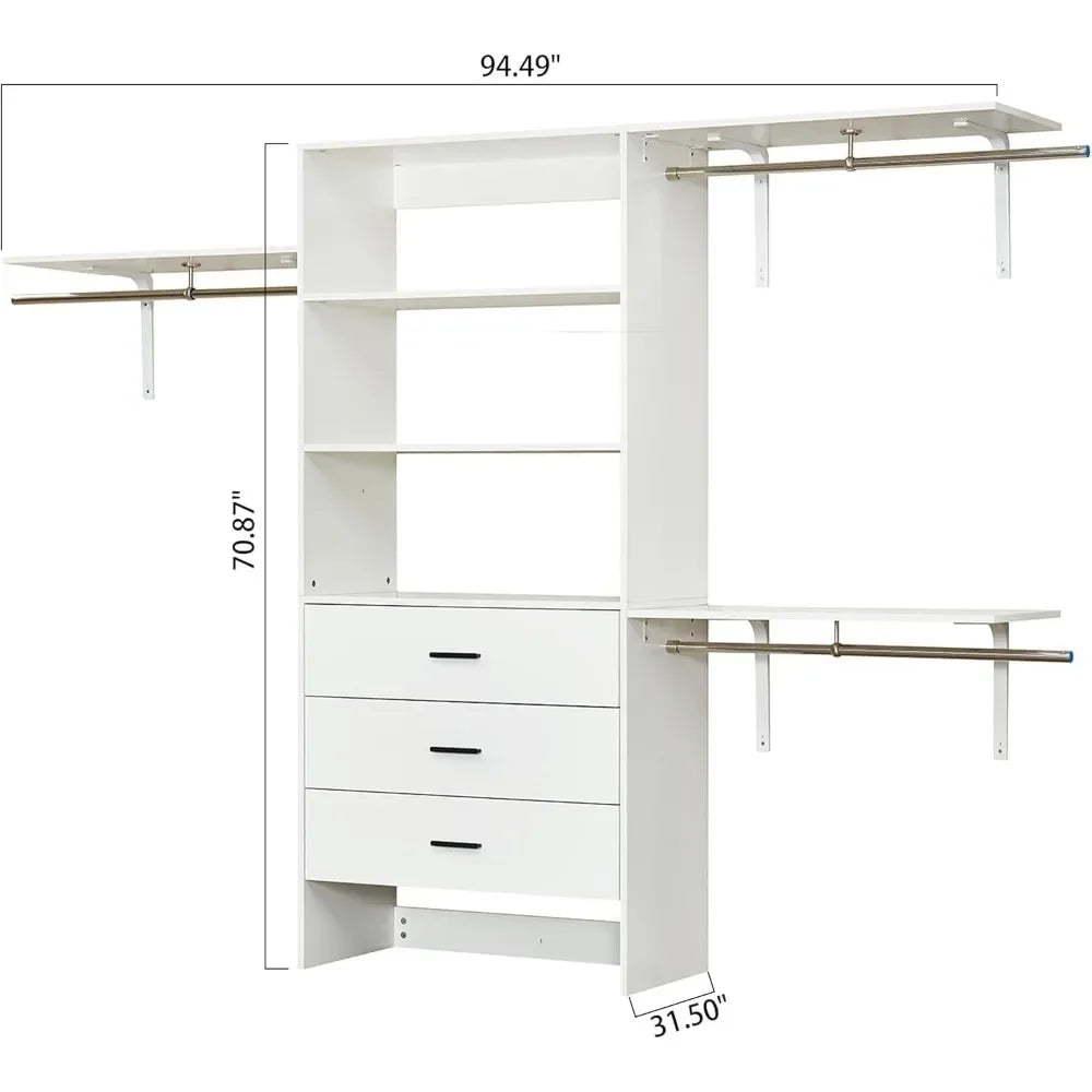Portable Wood Closet System With 3 Drawers
