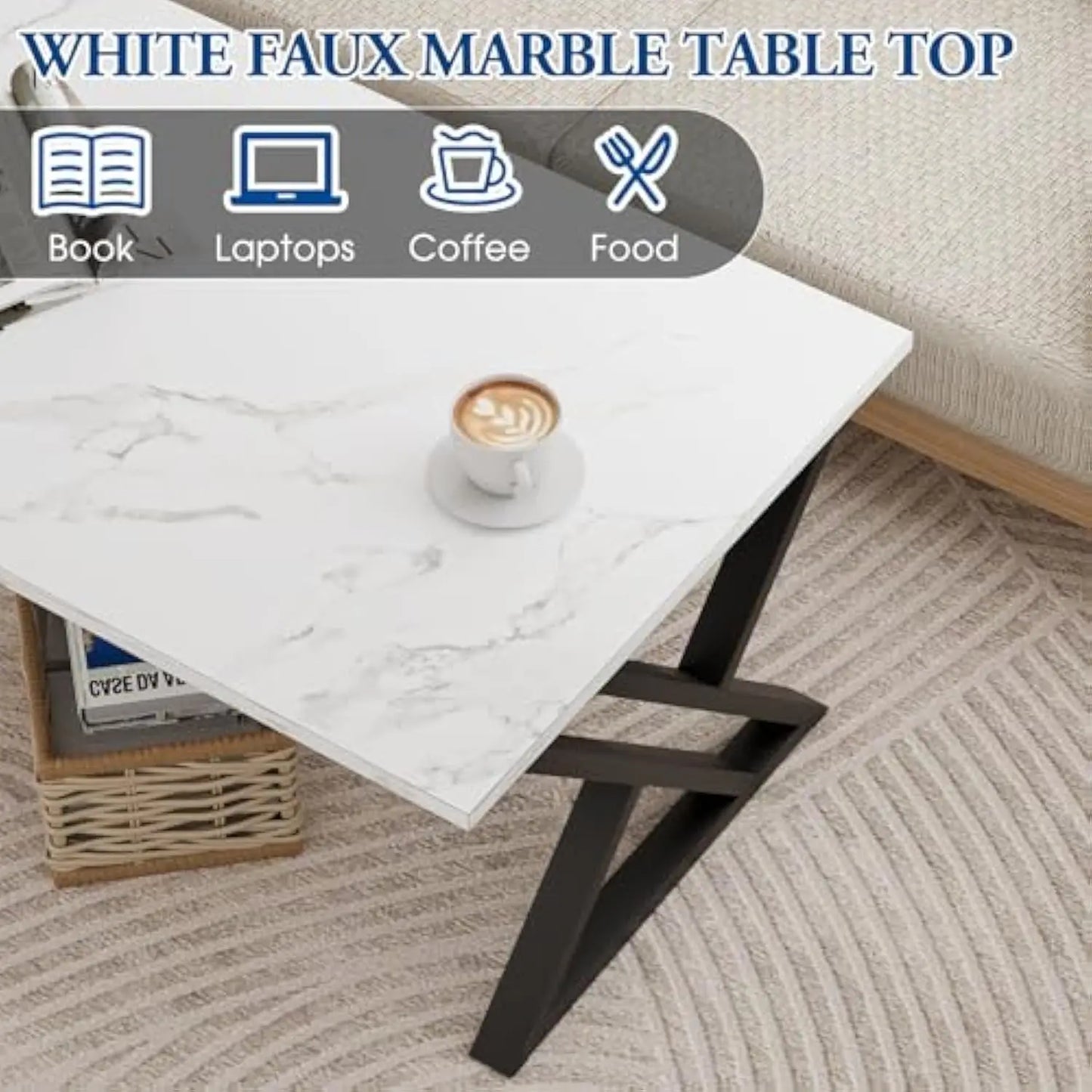 Simple Modern Coffee Table with Black Metal