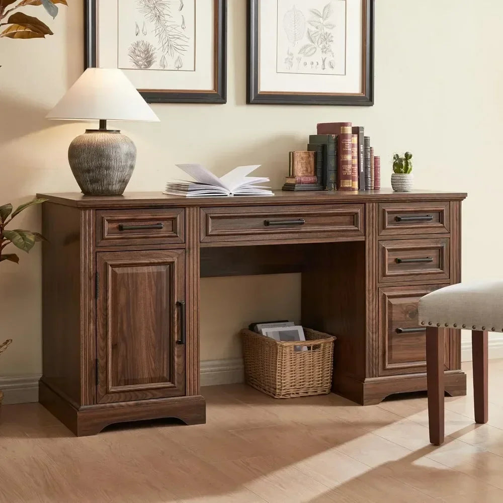 Executive Computer Desk with Drawers & Cabinet
