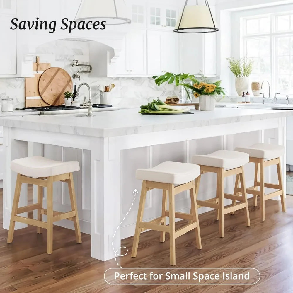 Set of 4, Barstools with Sturdy Wood Legs
