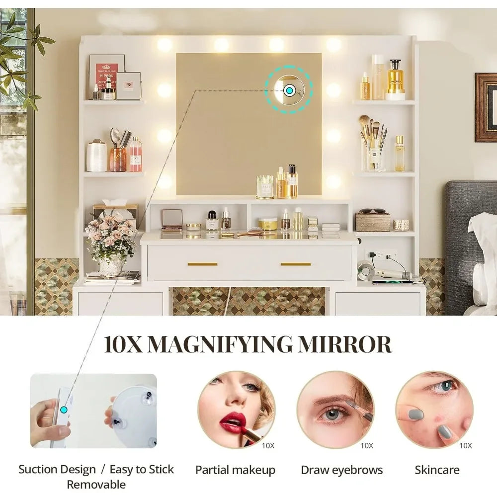 Glass Top Makeup Vanity Table Set