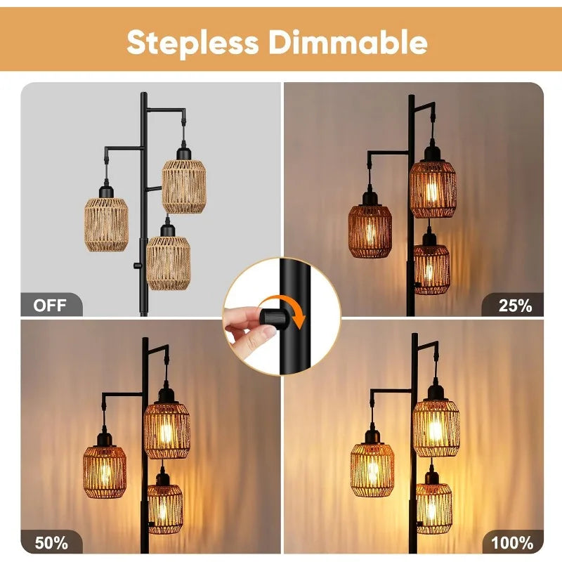 3 Light Farmhouse Rattan Floor Lamp