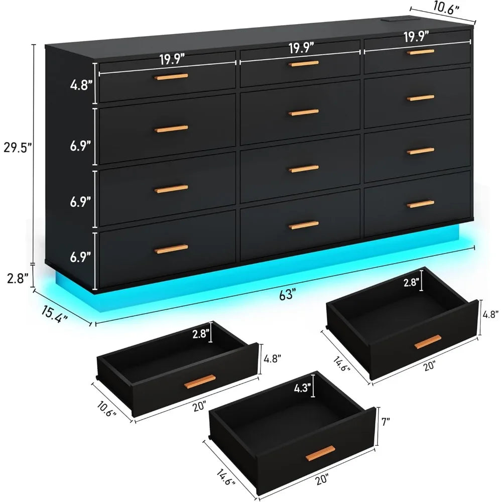 12 Drawers Dresser w/Power Outlet