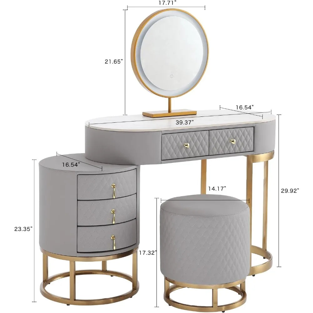 Luxury Makeup Table with Storage Drawers & Stool