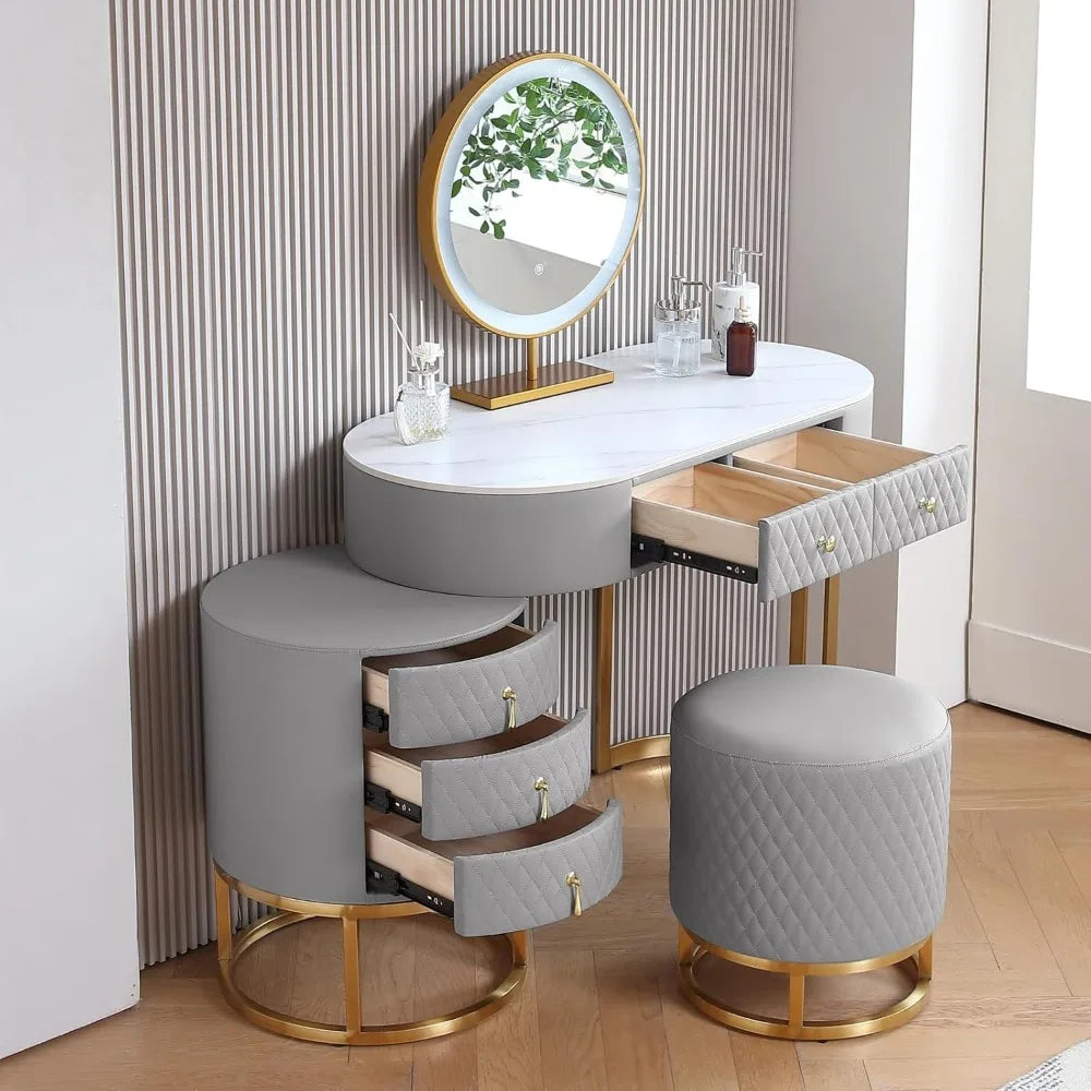 Luxury Makeup Table with Storage Drawers & Stool